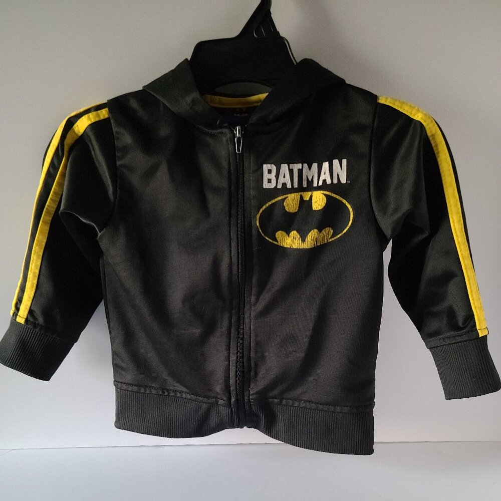 BATMAN ZIP-UP HOODIE | BLACK WITH YELLOW EMBLEM AND RACING STRIPES- TODDLER 2T